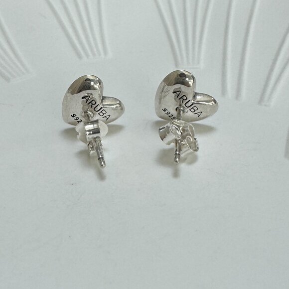 Aruba Flag Heart Earrings S925 Sterling Silver Stud Earrings Handmade - Picture 3 of 3